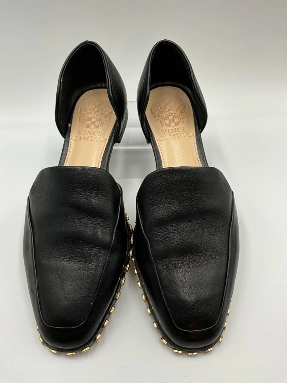 Vince Camuto Loafers Size 5 Black Leather D'Orsay Loafers with Gold Stud Trim